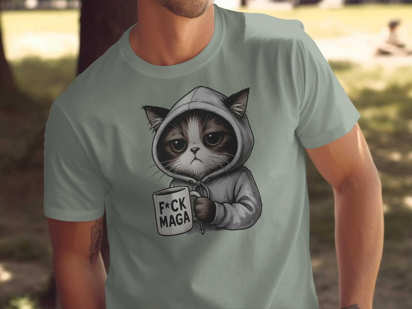 Cute Cat Holding Mug Graphic Design Shirt