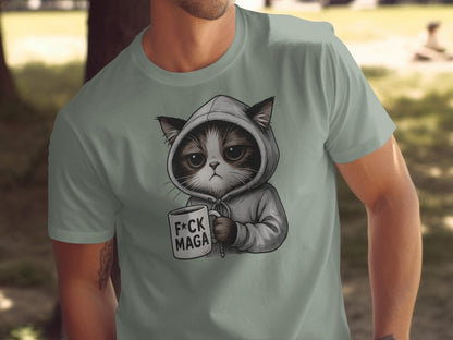 Cute Cat Holding Mug Graphic Design Shirt