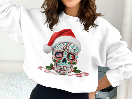 Colorful Skull Artwork with Santa Hat Sweatshirt