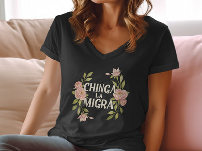 Chinga La Migra Floral Design Graphic T-Shirt product