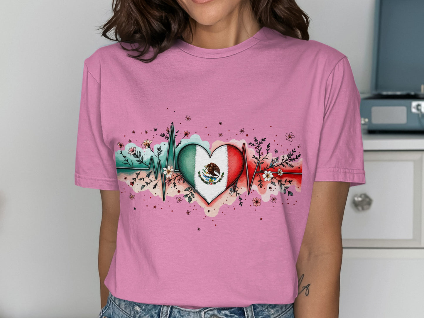 Heartbeat Mexican Flag Love Pink Shirt product type
