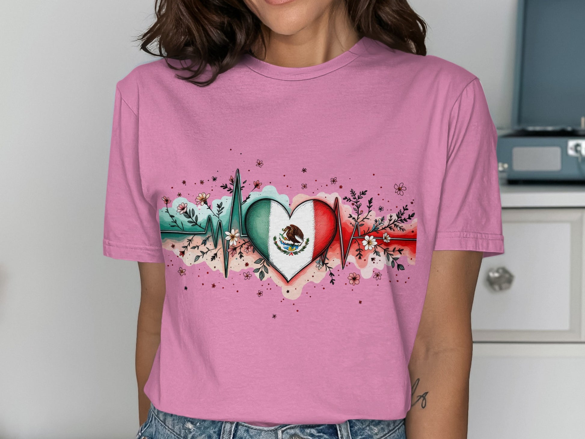 Heartbeat Mexican Flag Love Pink Shirt product type