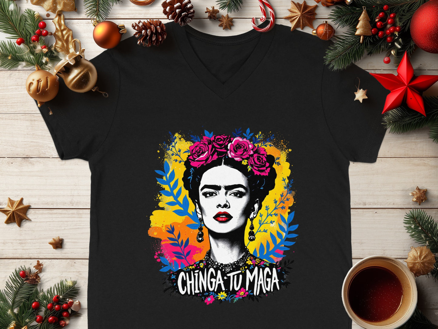 Vibrant Frida Kahlo T-shirt with Floral Headband Design