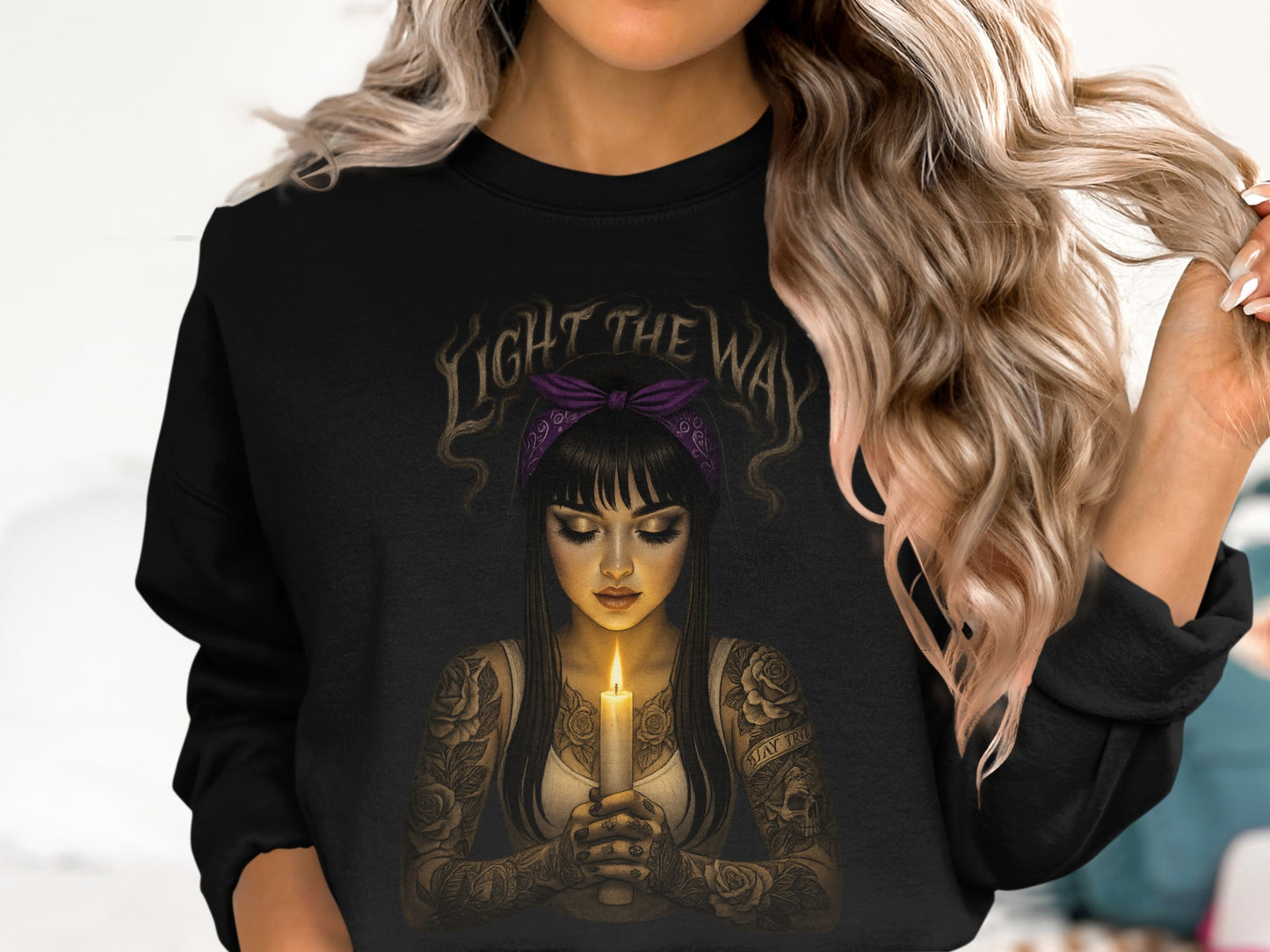 Light the Way Candle Tattoo Girl Print Hoodie product type