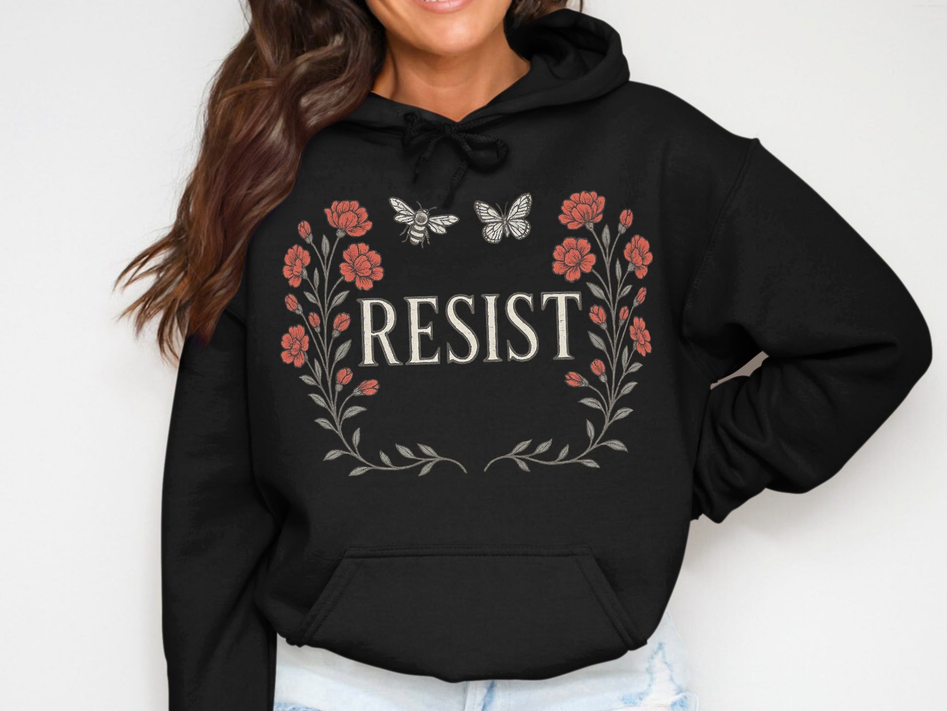 Resist Floral Butterfly Design Hoodie product