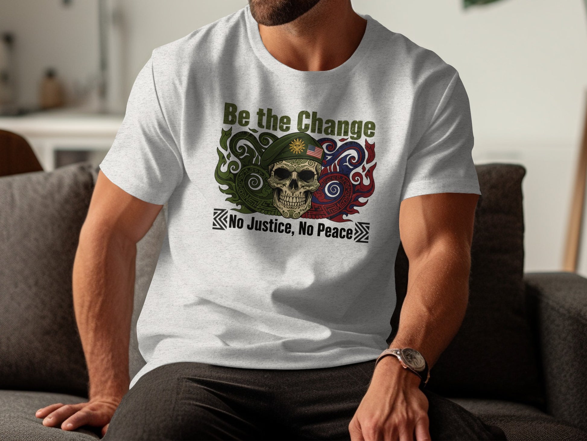 Be the Change No Justice No Peace Skull T-shirt