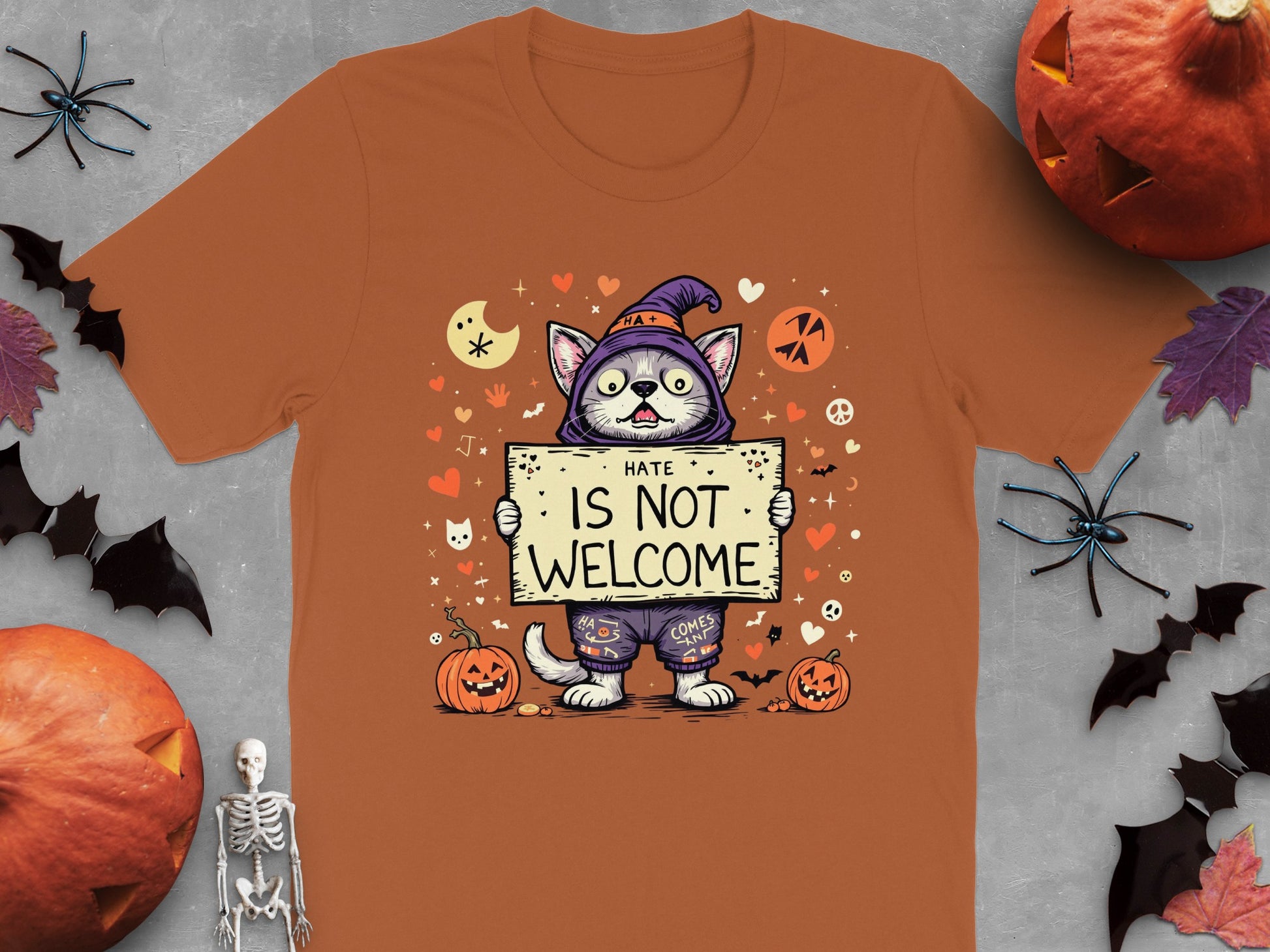 Hate Is Not Welcome Sign Halloween Cat product type