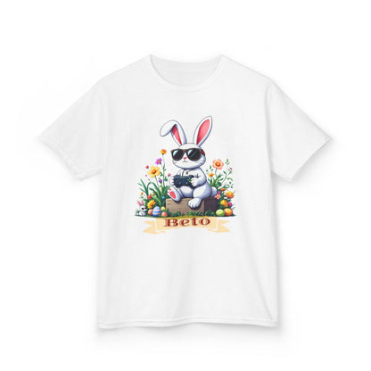 Custom Tee, Easter Shirt, Pascua Camisa, Personalized, Bunny Playing Video Games Kids Cotton™ Tee