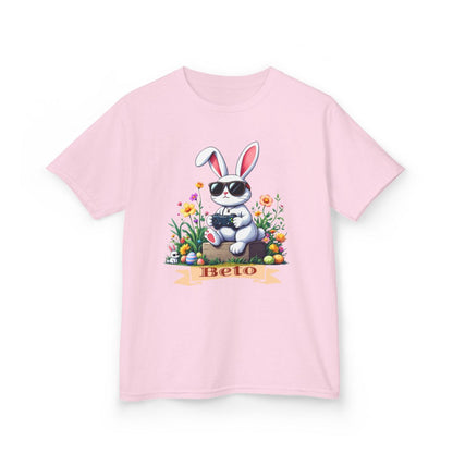 Custom Tee, Easter Shirt, Pascua Camisa, Personalized, Bunny Playing Video Games Kids Cotton™ Tee