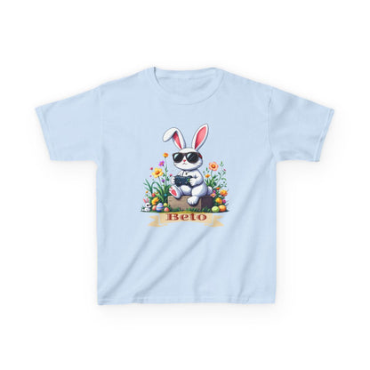 Custom Tee, Easter Shirt, Pascua Camisa, Personalized, Bunny Playing Video Games Kids Cotton™ Tee
