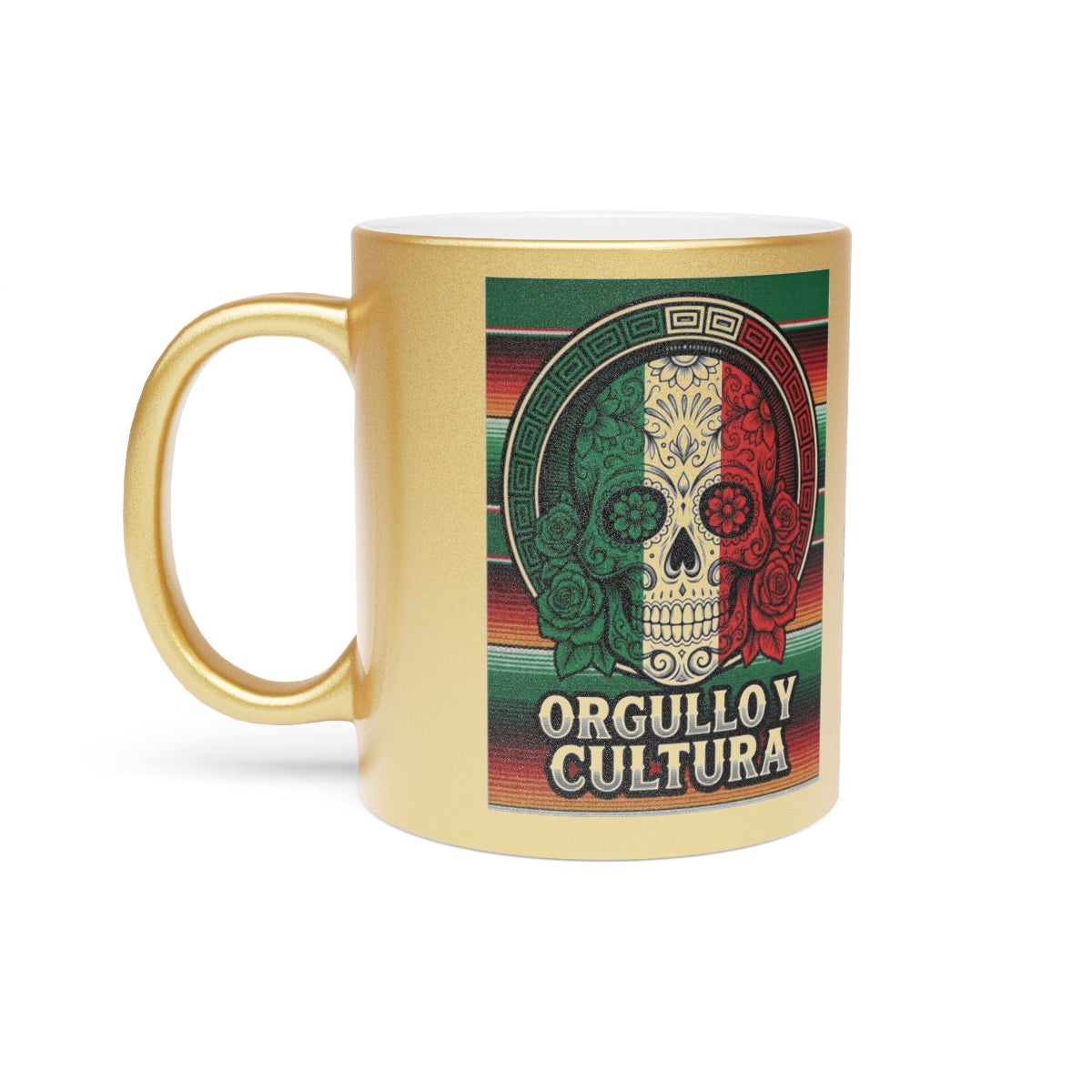 Mexican Skull Mug, Orgullo y Cultura Coffee Cup, Ceramic Tea Mug, Mexican Fiesta Gift, Dia de los Muertos Present, Sugar Skull Design, C-Handle