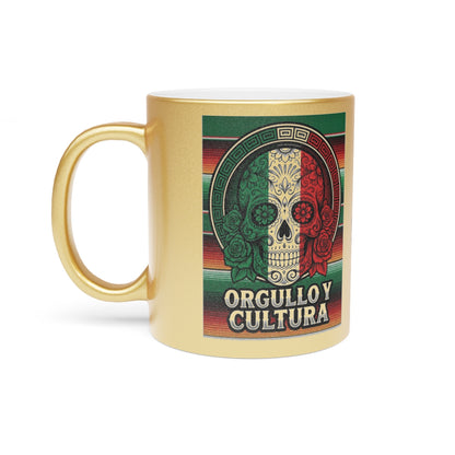 Mexican Skull Mug, Orgullo y Cultura Coffee Cup, Ceramic Tea Mug, Mexican Fiesta Gift, Dia de los Muertos Present, Sugar Skull Design, C-Handle