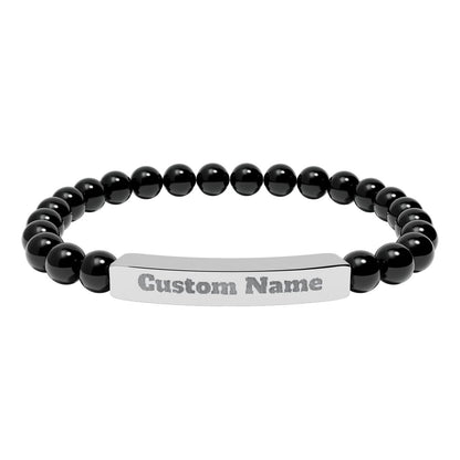 Custom Natural Stone Stretch Bar Bracelet (Engraving) Add Name