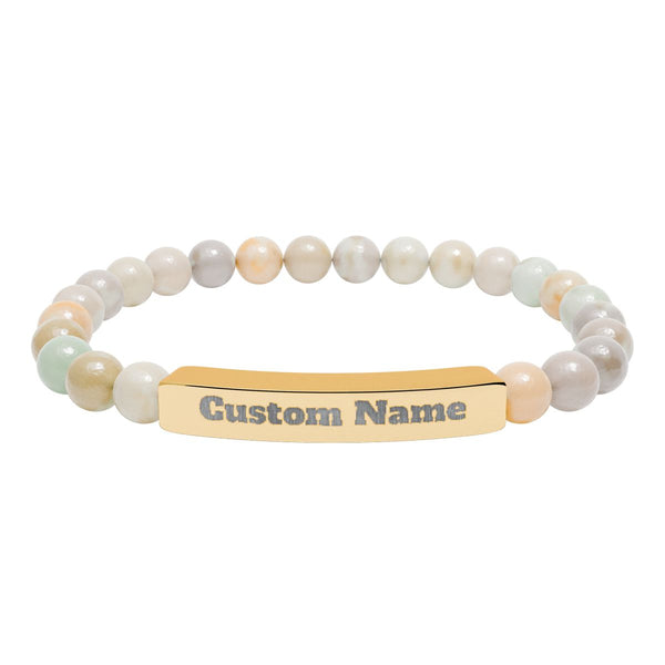 Custom Natural Stone Stretch Bar Bracelet (Engraving) Add Name