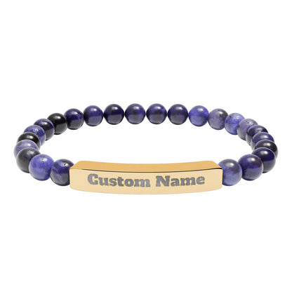 Custom Natural Stone Stretch Bar Bracelet (Engraving) Add Name