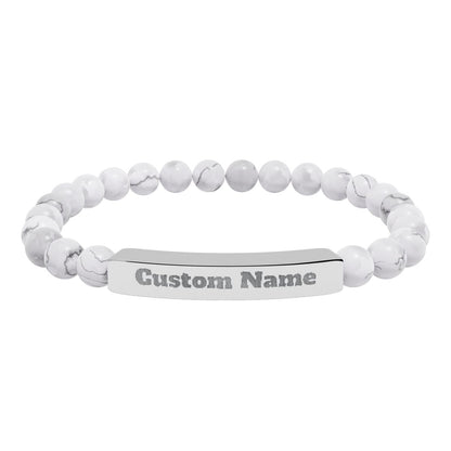 Custom Natural Stone Stretch Bar Bracelet (Engraving) Add Name