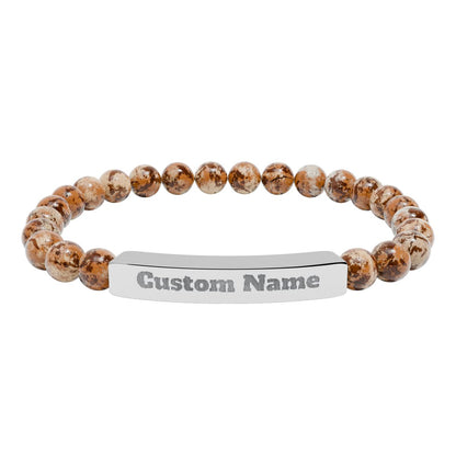 Custom Natural Stone Stretch Bar Bracelet (Engraving) Add Name