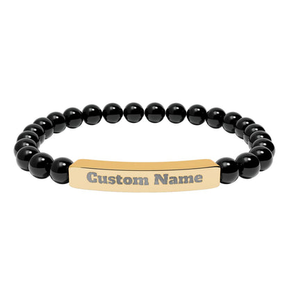 Custom Natural Stone Stretch Bar Bracelet (Engraving) Add Name