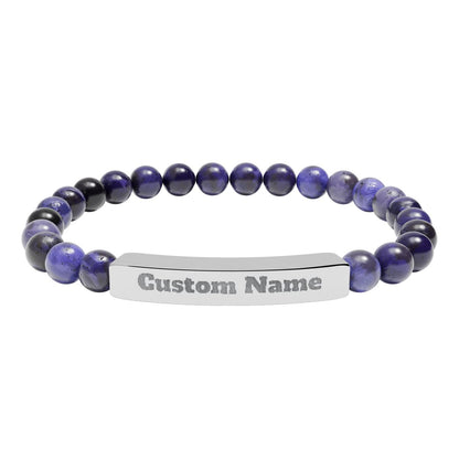 Custom Natural Stone Stretch Bar Bracelet (Engraving) Add Name