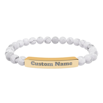 Custom Natural Stone Stretch Bar Bracelet (Engraving) Add Name
