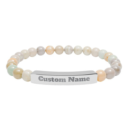 Custom Natural Stone Stretch Bar Bracelet (Engraving) Add Name