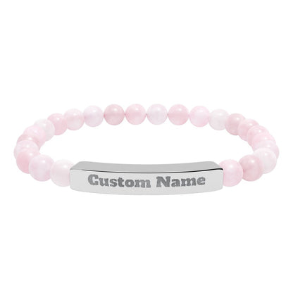 Custom Natural Stone Stretch Bar Bracelet (Engraving) Add Name