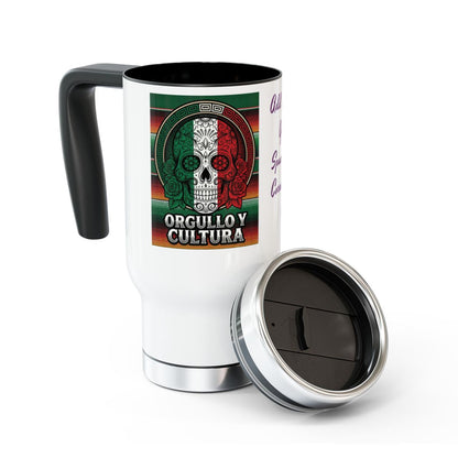 Mexican Skull Mug, Orgullo y Cultura Coffee Cup, Ceramic Tea Mug, Mexican Fiesta Gift, Dia de los Muertos Present, Sugar Skull Design, C-Handle